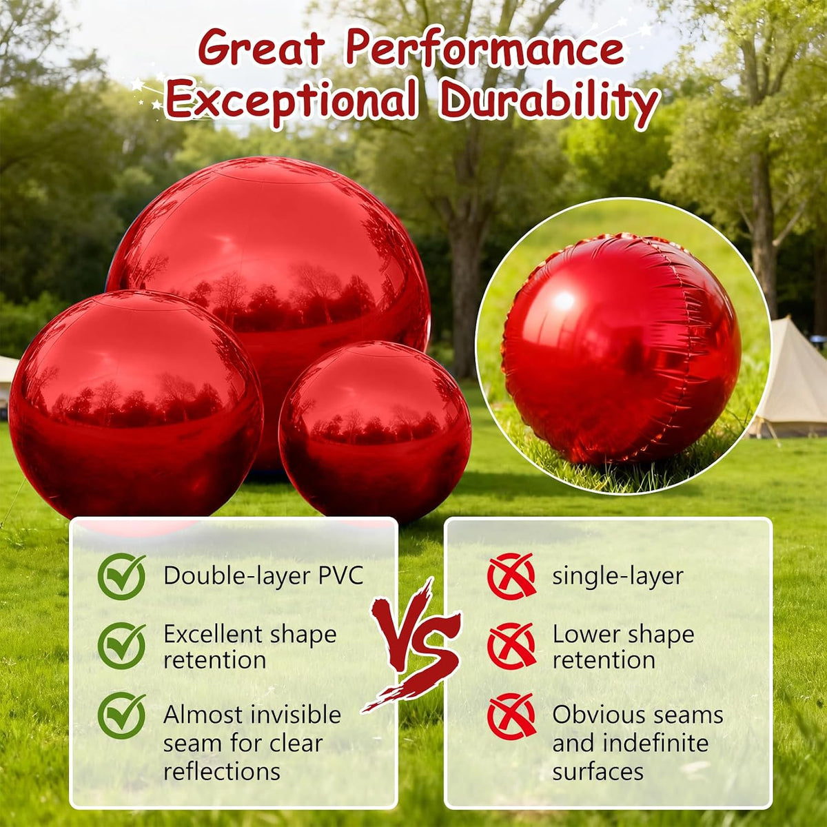 Red inflatable mirror ball for wedding décor