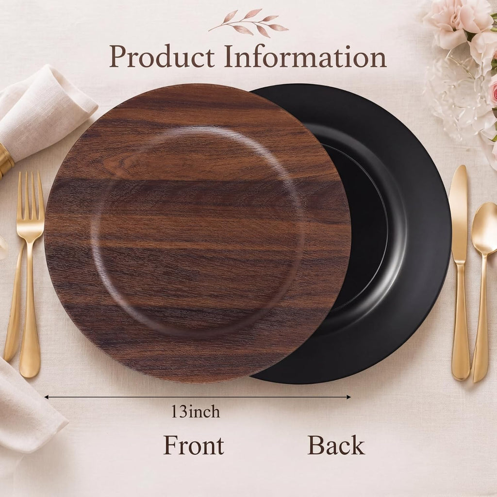 12-pack faux wood 13-inch charger plates