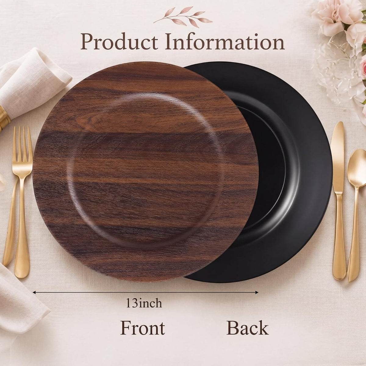 12-pack faux wood 13-inch charger plates