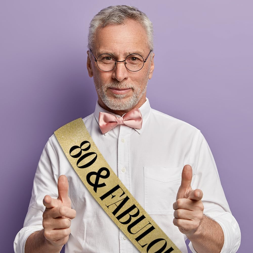 80th birthday party sash in gold