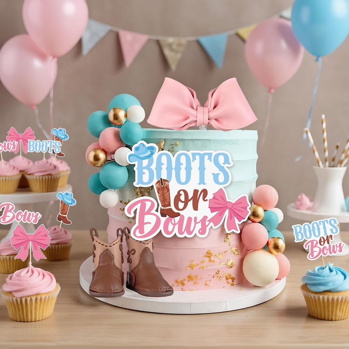 34-piece Boots or Bows cake decoration set