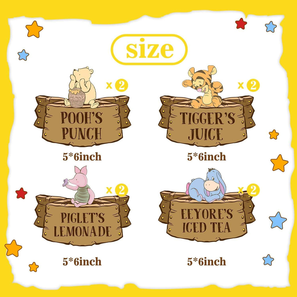 8PCS Winnie Baby Shower Decorations- Pooh Birthday Decorations- Winnie Gender Reveal Decorations-Party Decorations-Drink Label for the Pooh Baby Shower Decorations