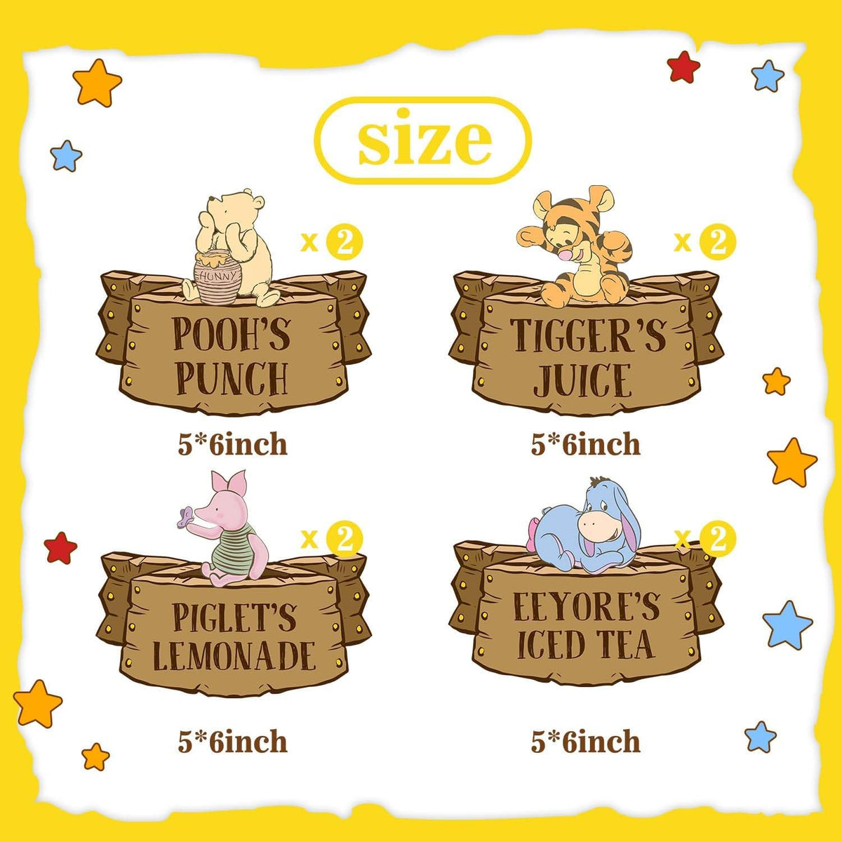 8PCS Winnie Baby Shower Decorations- Pooh Birthday Decorations- Winnie Gender Reveal Decorations-Party Decorations-Drink Label for the Pooh Baby Shower Decorations