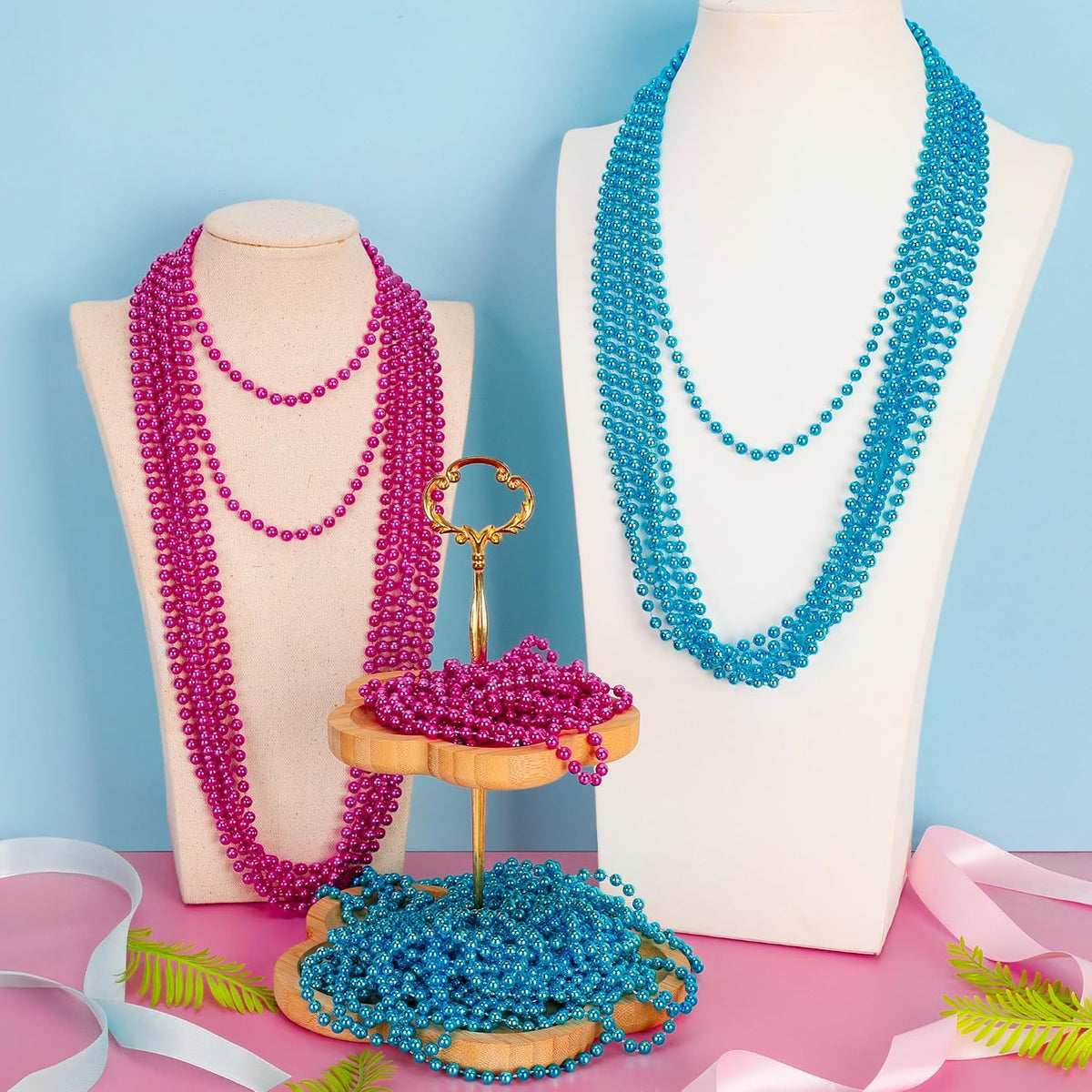 Twelve-pack pink and blue party bead necklaces