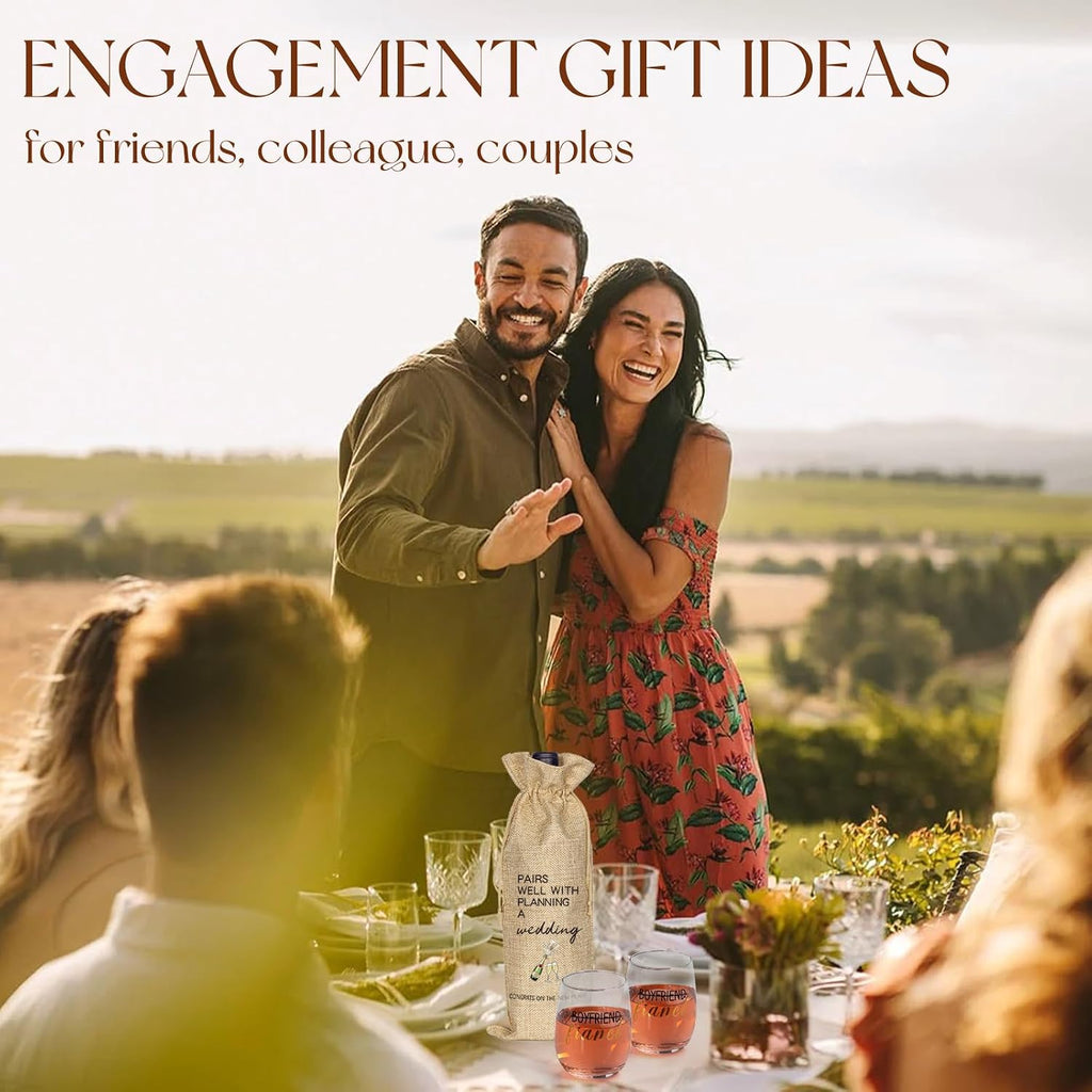 Wine glass and gift bag set for newly engaged couples