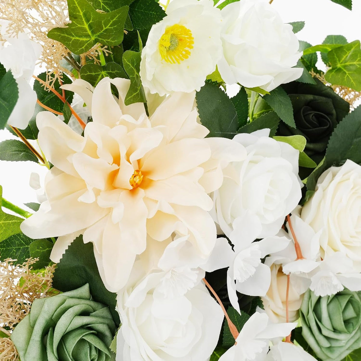 Green ceremony arch flowers and drapes