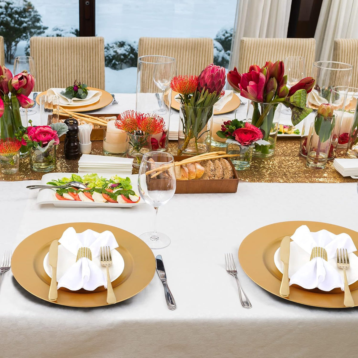 Gold decorative base plates for banquet tables