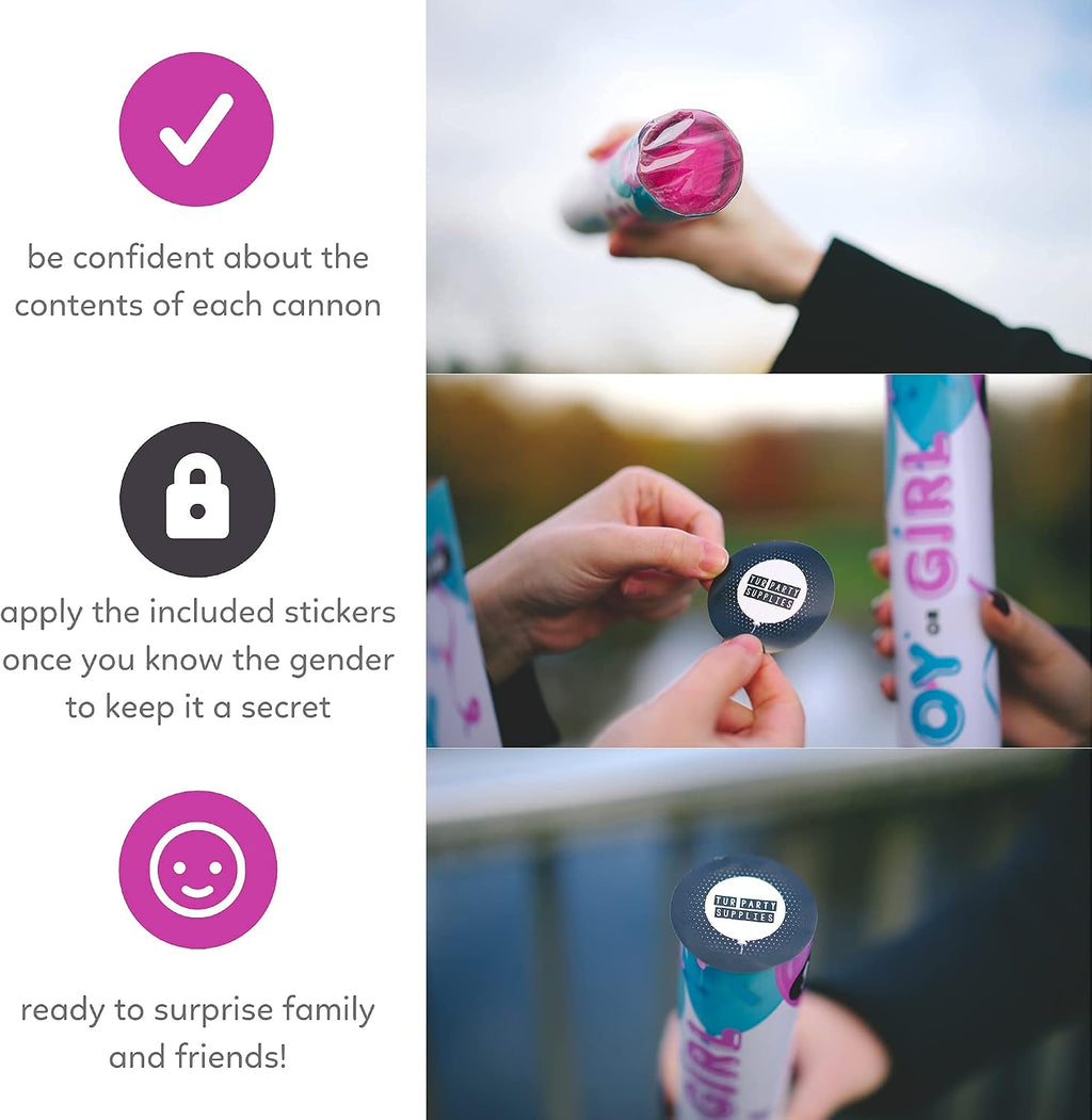Pink confetti powder cannons for reveal photos