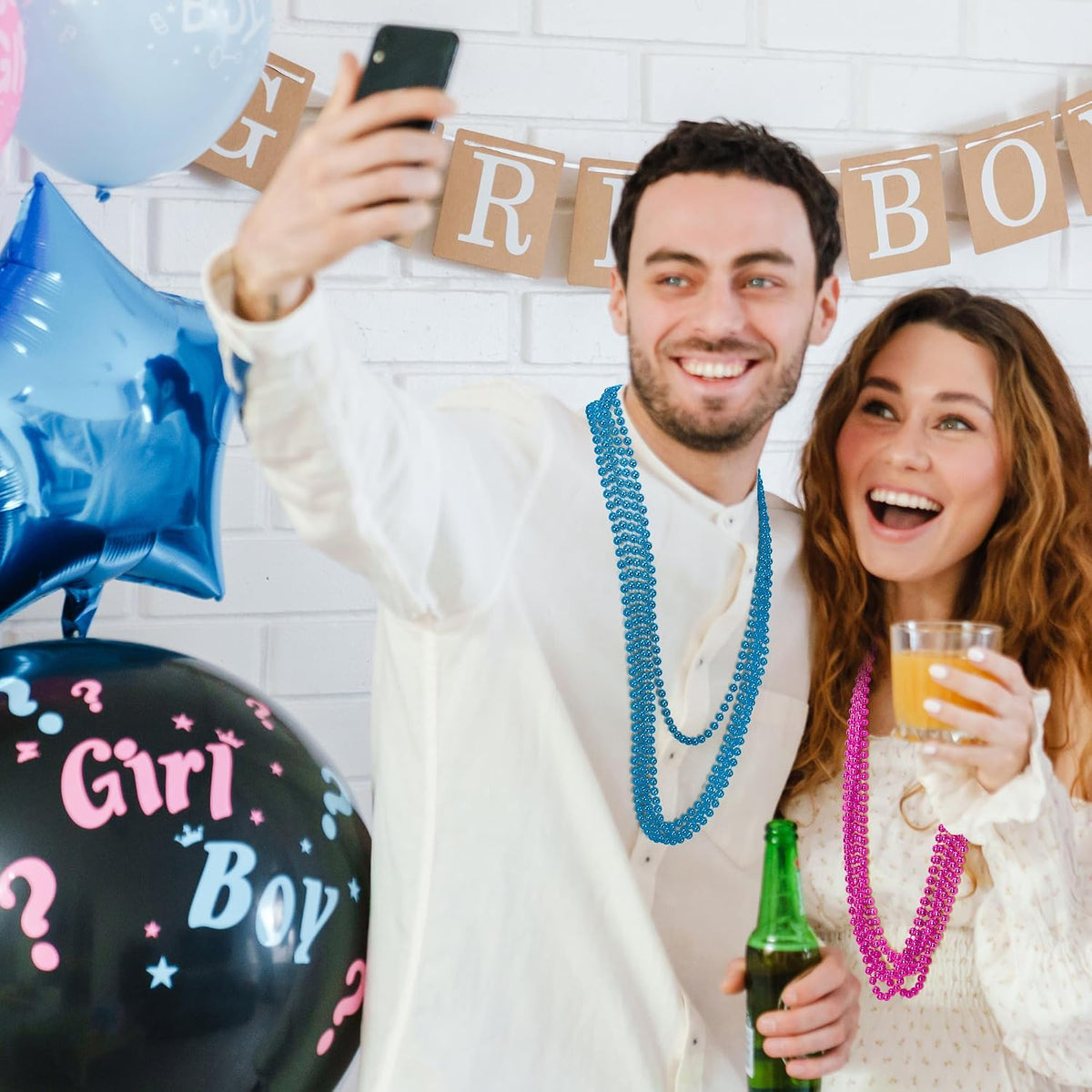 Gender reveal party favor bead necklaces