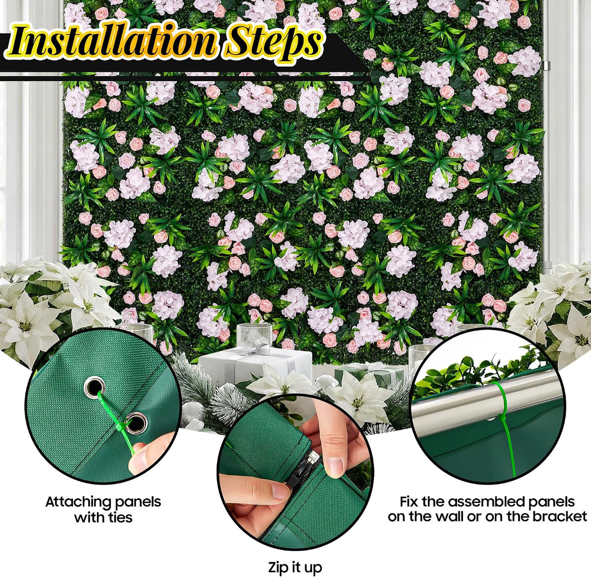 12-pack pink artificial flower wall panels