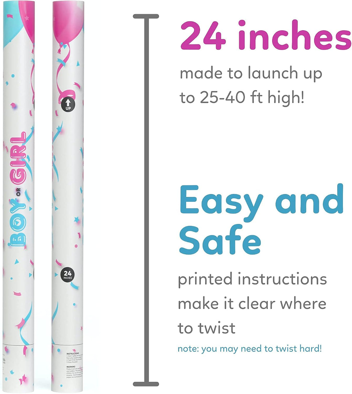 Gender reveal cannons with pink confetti and powder