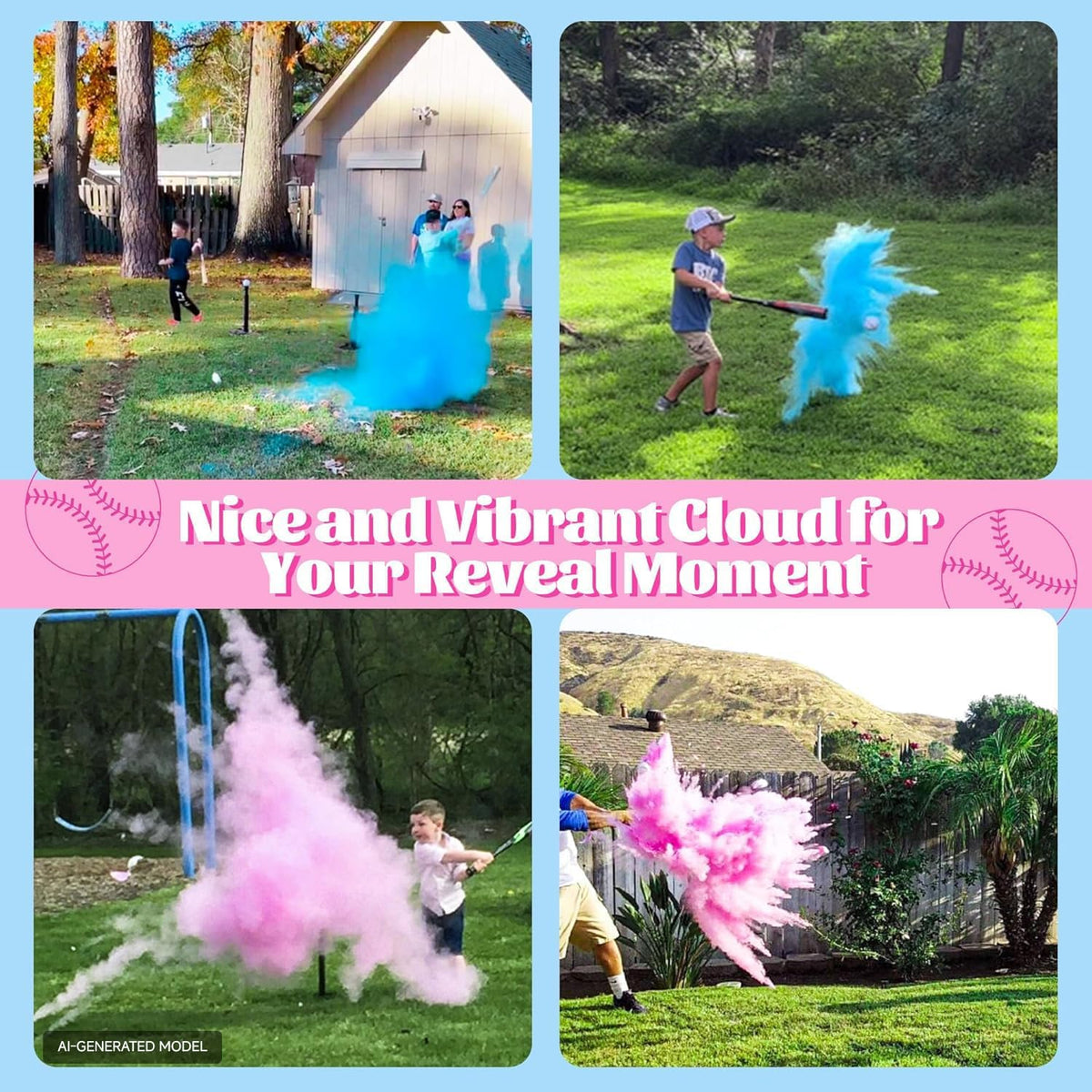 Two-pack gender reveal baseballs with powder