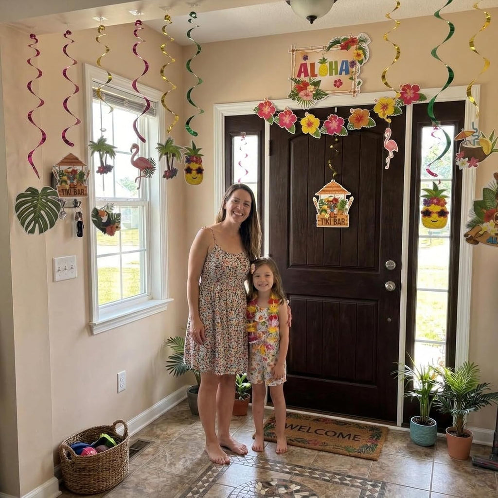 Island-themed hanging swirls for party décor