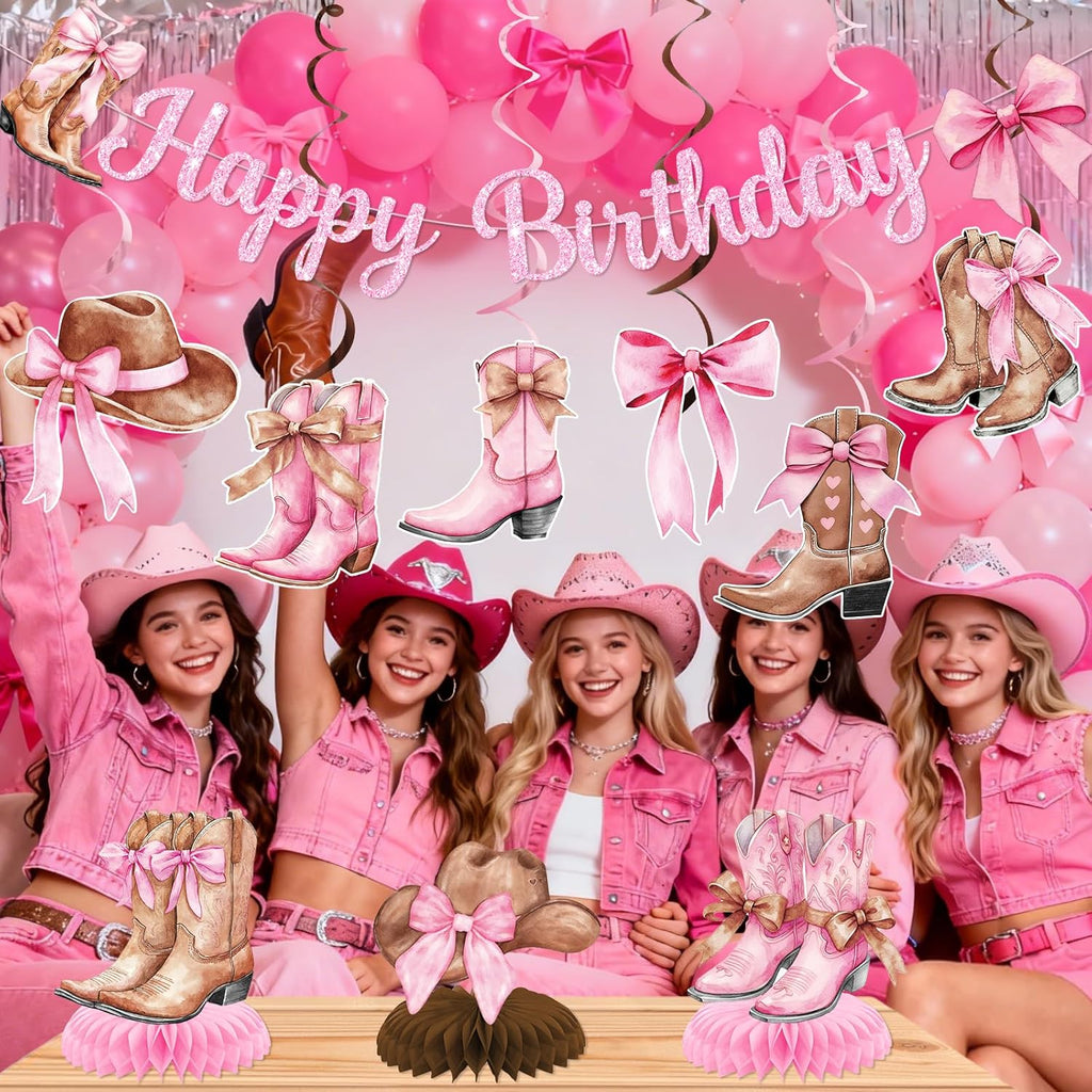 Pink western-themed birthday party decorations