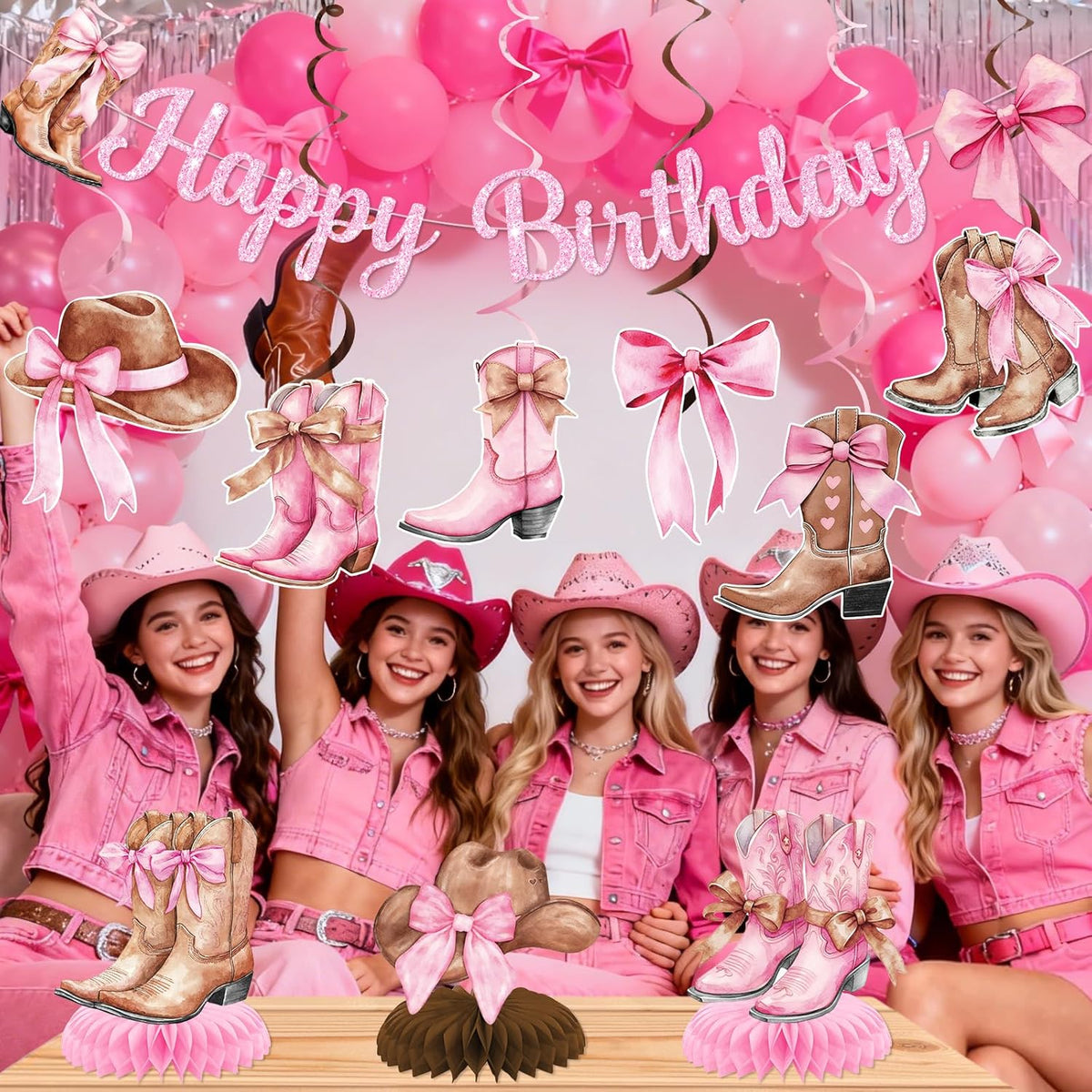 Pink western-themed birthday party decorations