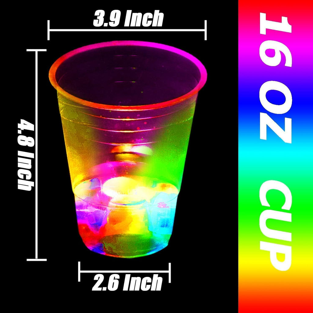 Glowing 16 oz party cups with color-flashing lights