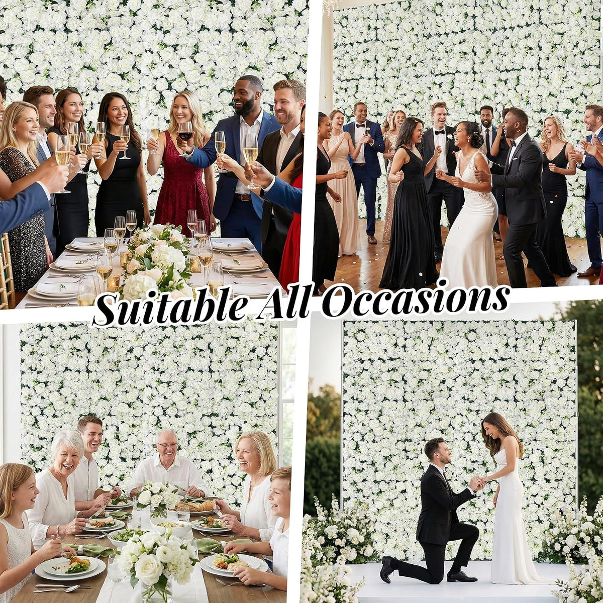 Artificial white flower wall for photo backdrops