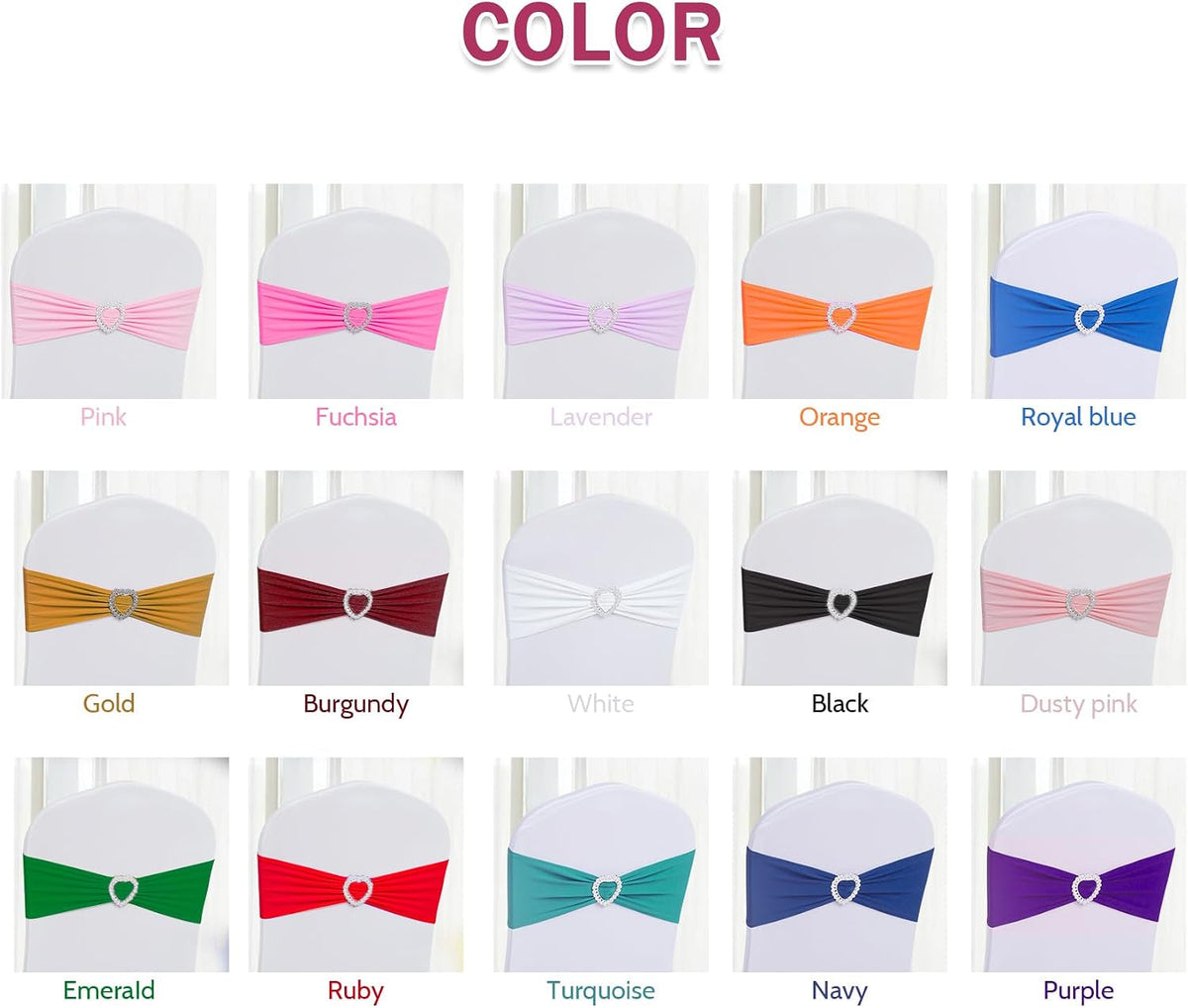 Reusable gold spandex chair sashes for event décor
