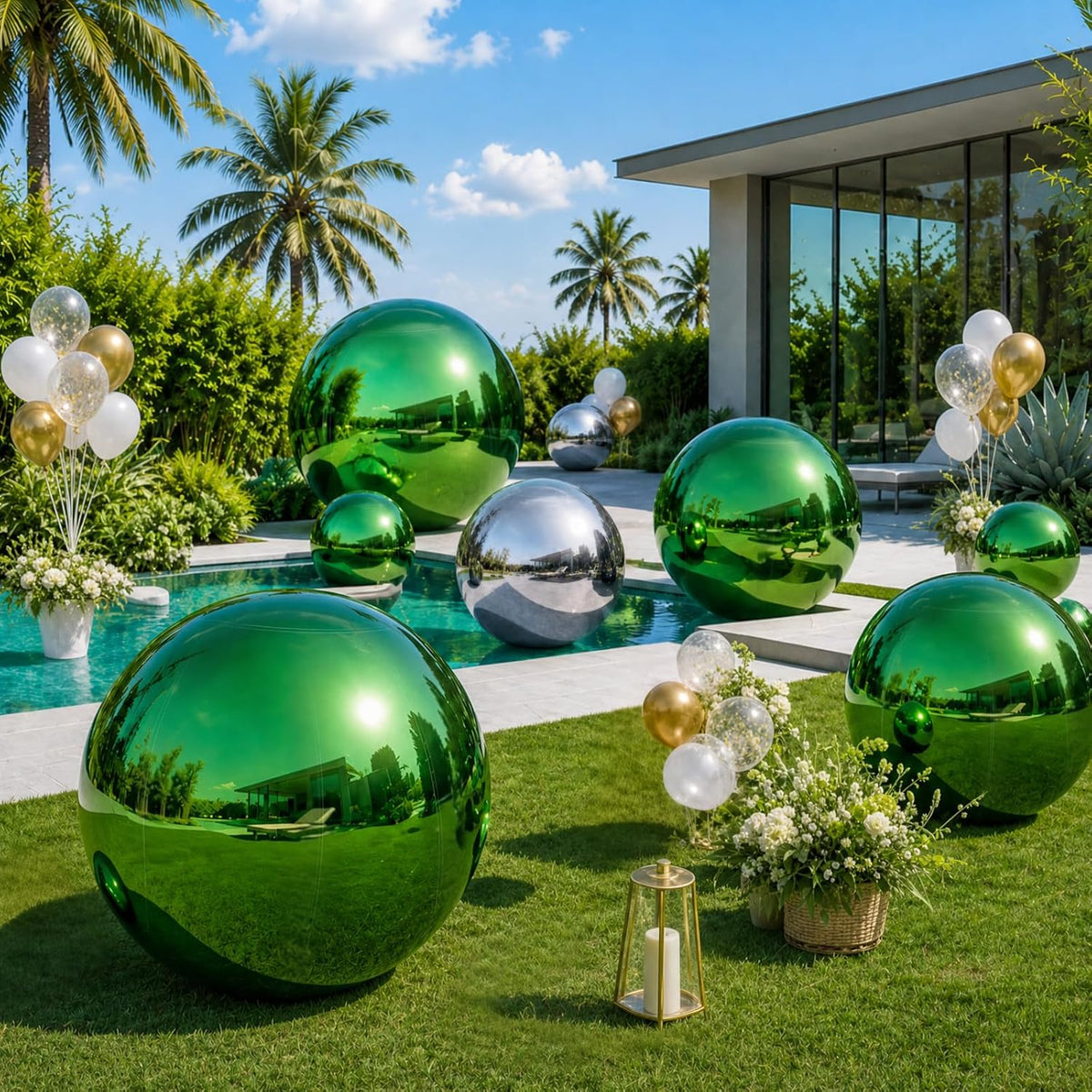 Inflatable green mirror ball for party décor