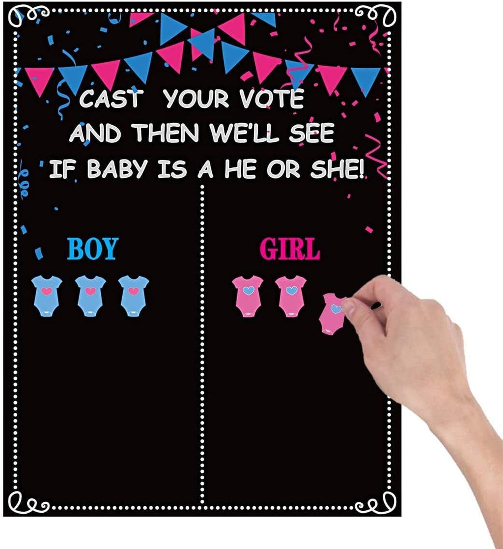 Gender reveal voting game poster and stickers