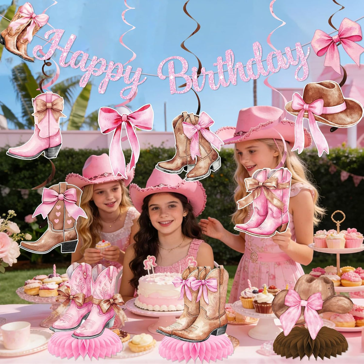 Cowgirl birthday decoration set for party displays