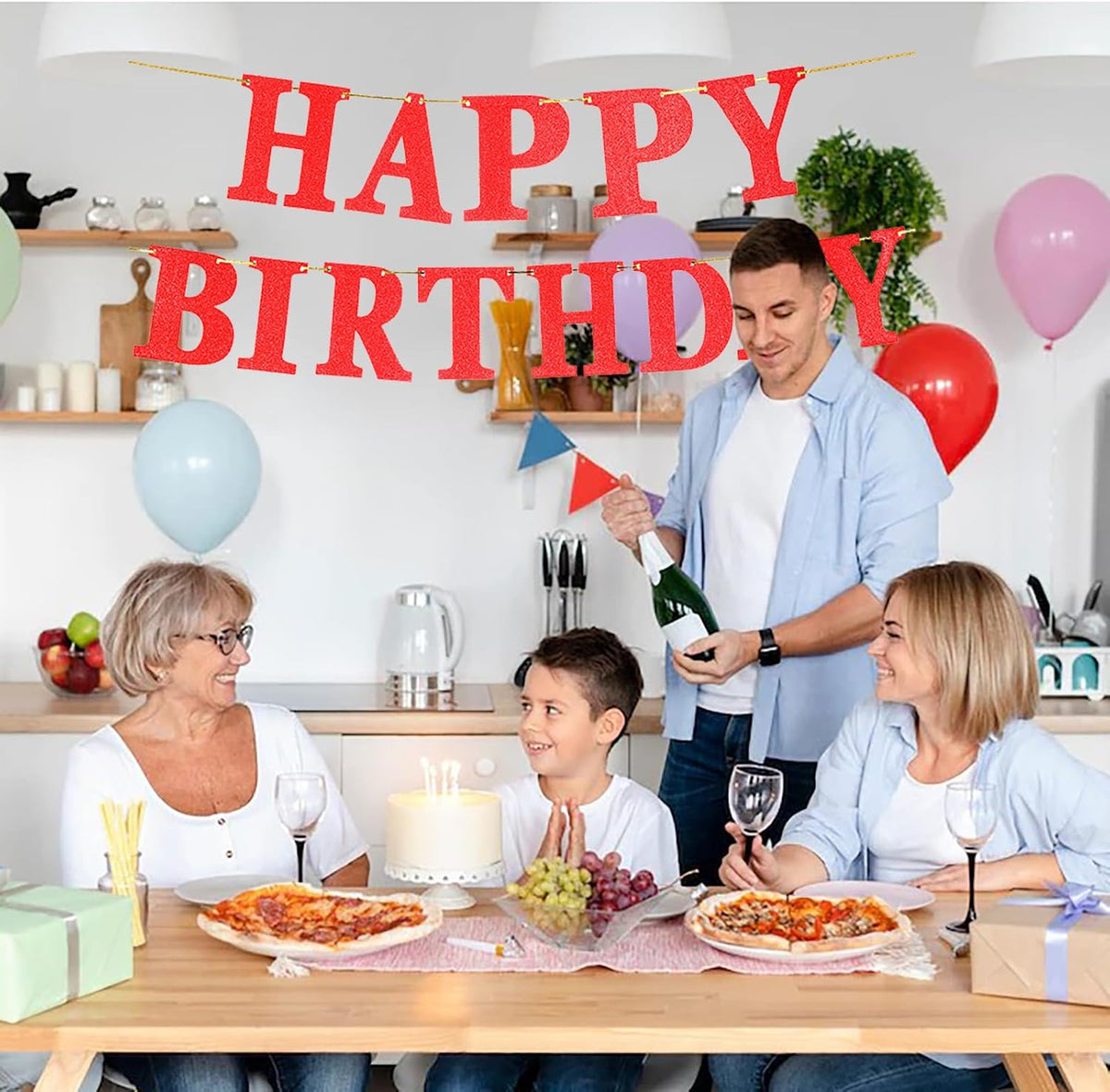 Glitter birthday banner in red