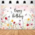 Pink floral birthday backdrop 7 x 5 ft