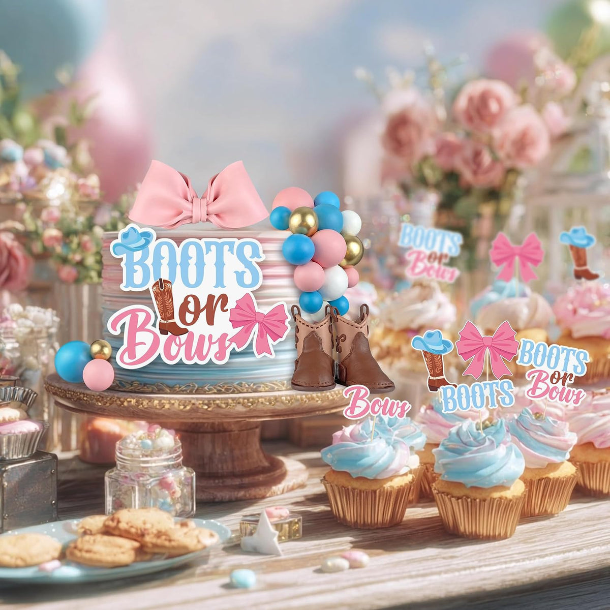 Baby shower Boots or Bows dessert decorations
