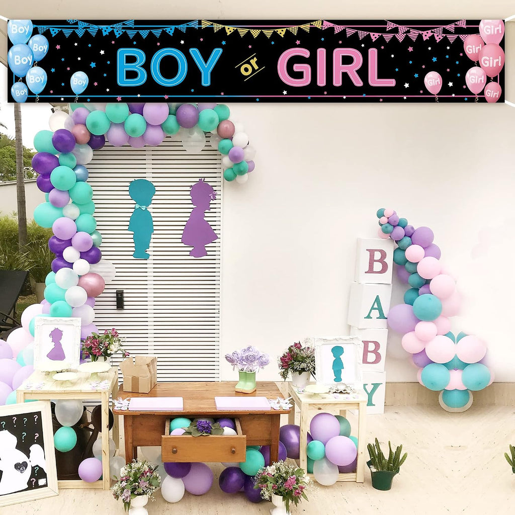 Reusable polyester Boy or Girl gender reveal banner