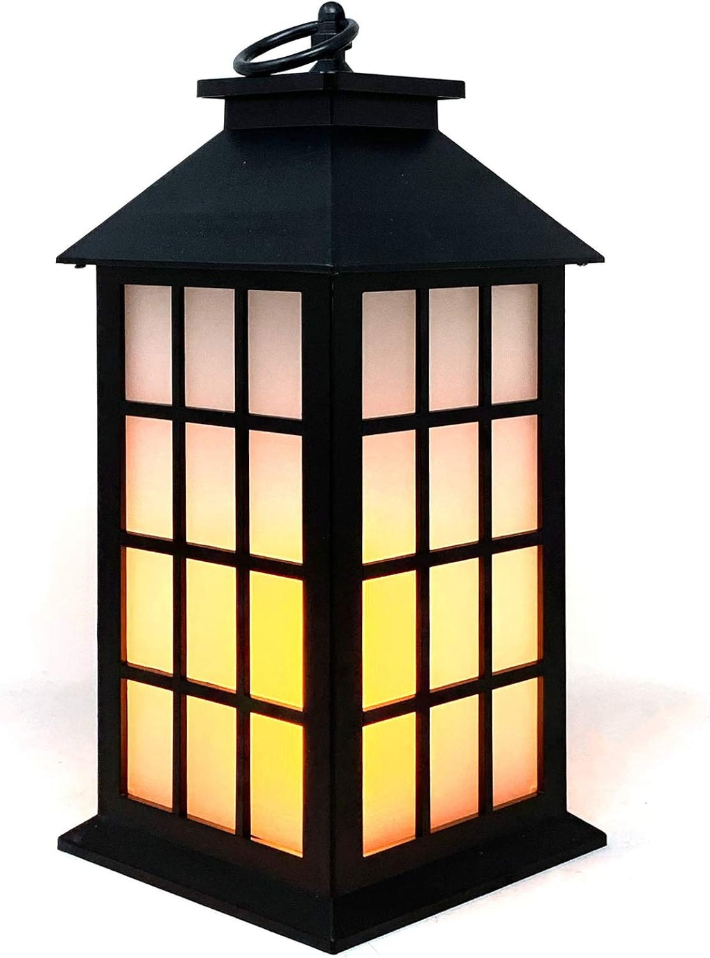 Battery-powered decorative flame-effect lantern