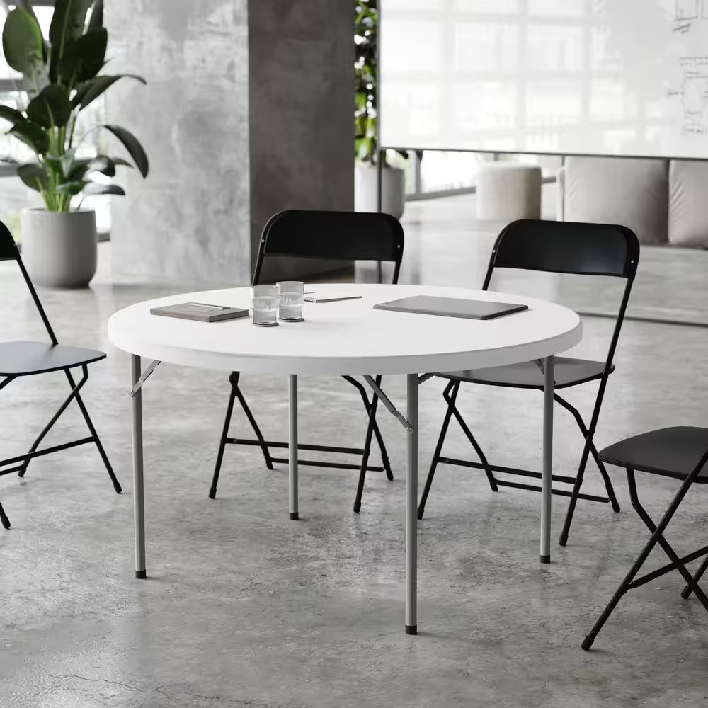 Four-foot white round table for events