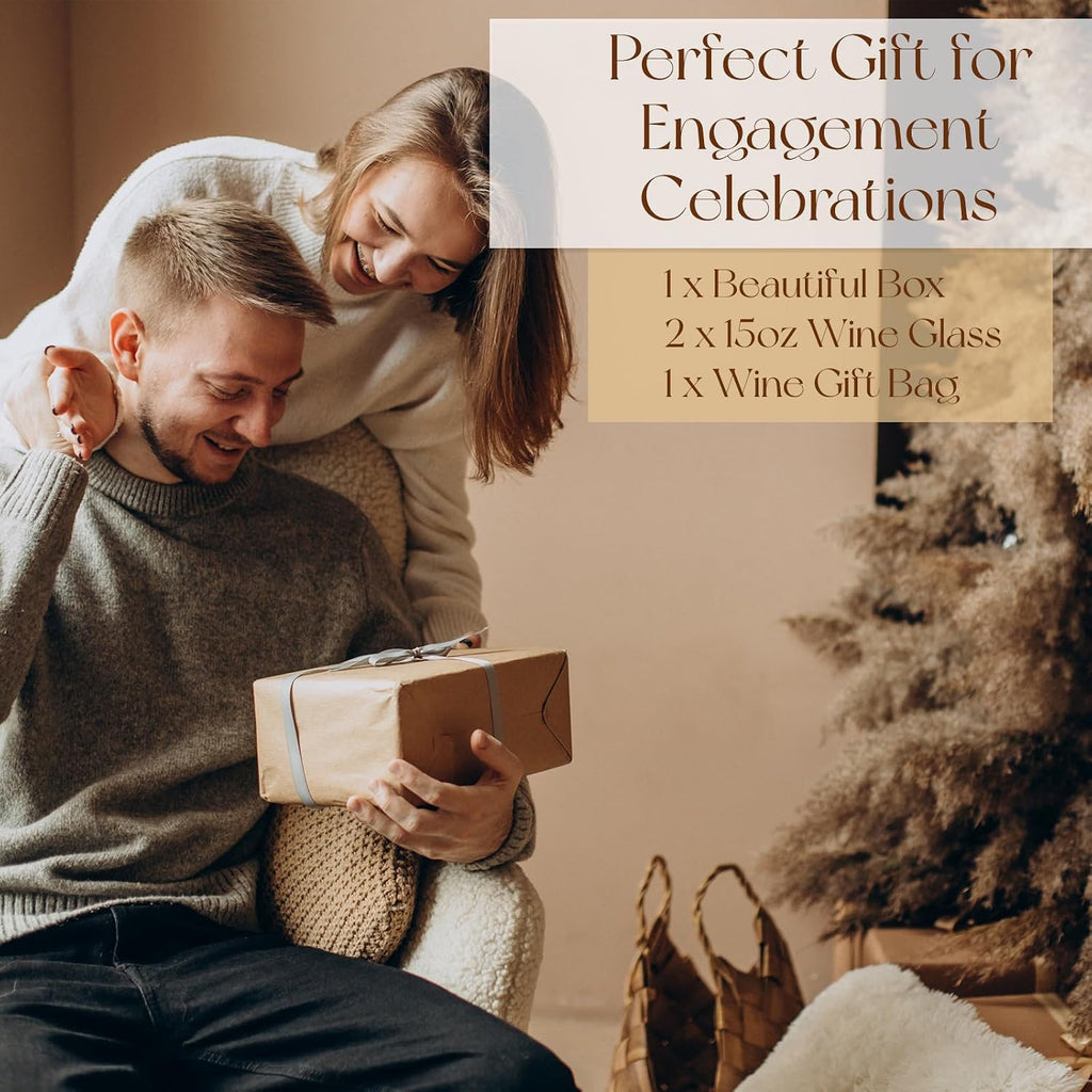 Newly engaged couple gift set with wine glasses