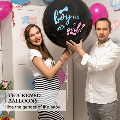 Two-pack black gender reveal balloons with confetti