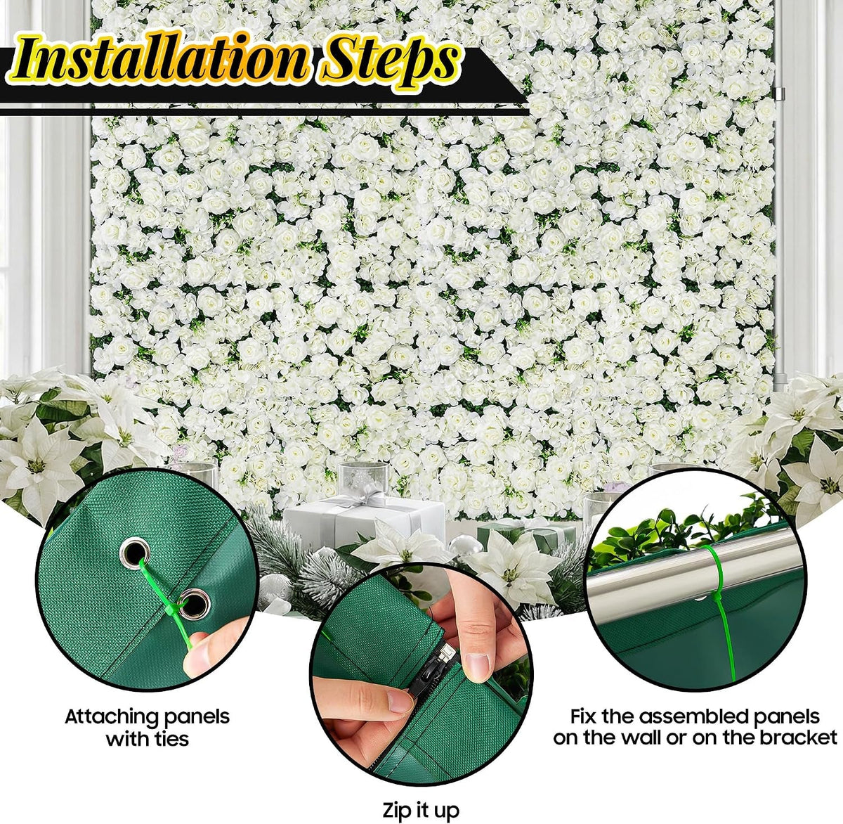 White rose backdrop panels for event décor