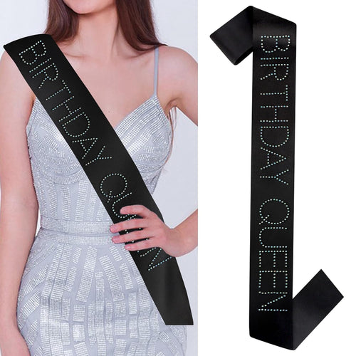 Birthday Queen sash with rhinestone lettering