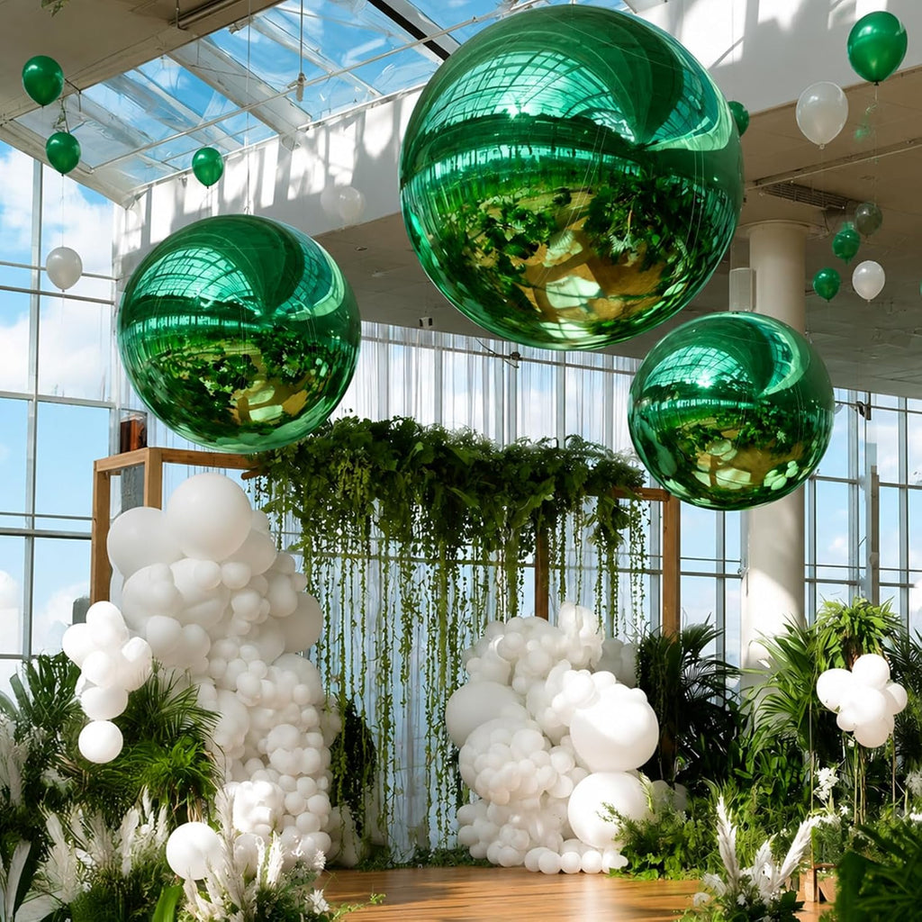Green reflective event décor mirror ball