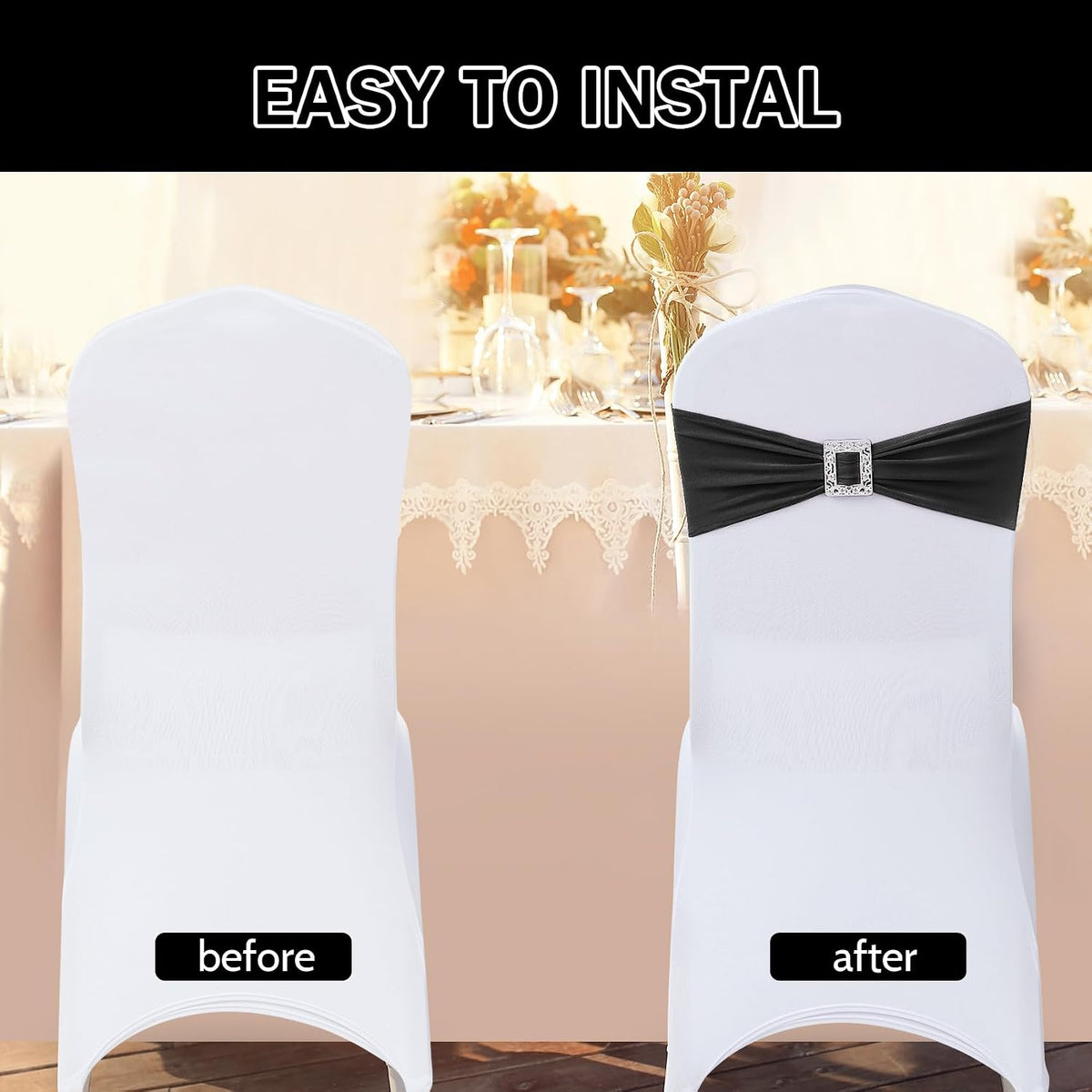 Black chair bands for banquet and dining chairs