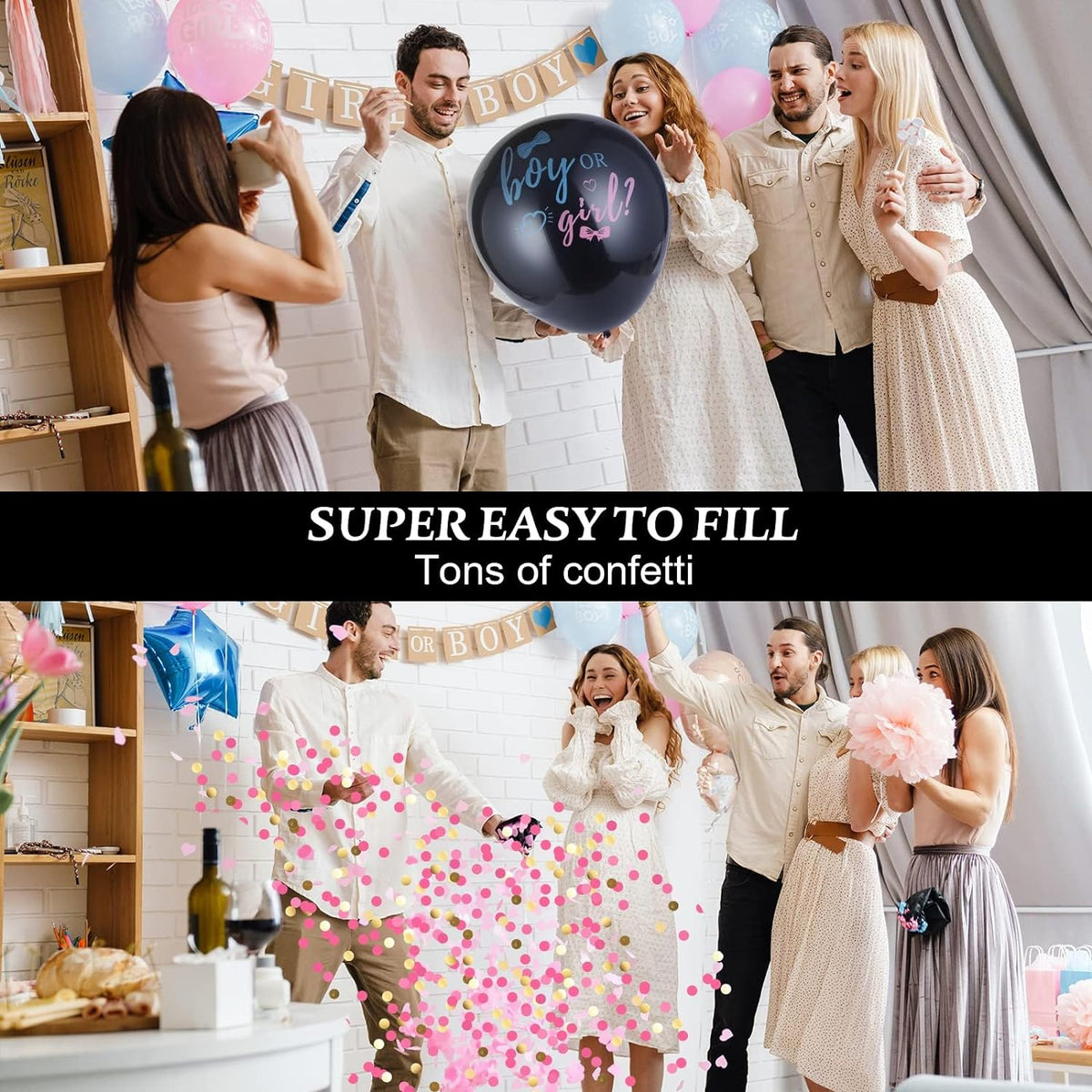 Large gender reveal confetti balloons for party photos