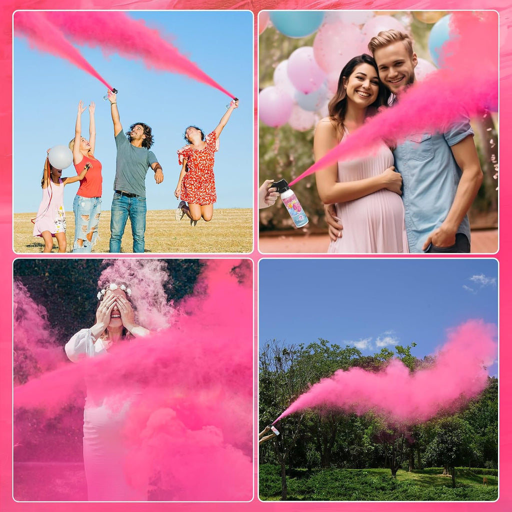 Pink gender reveal powder canisters for party photos