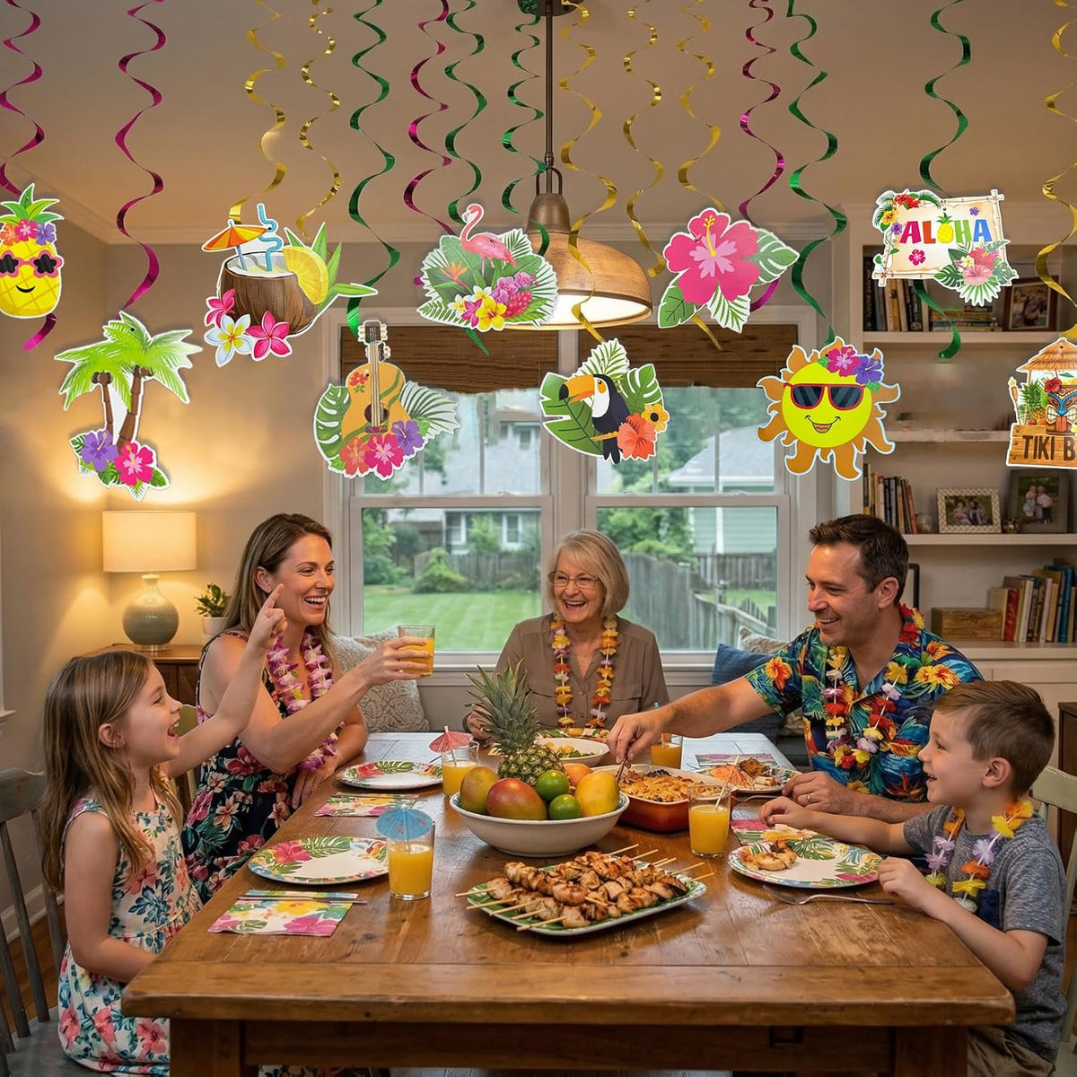 Tropical luau swirl set for summer parties