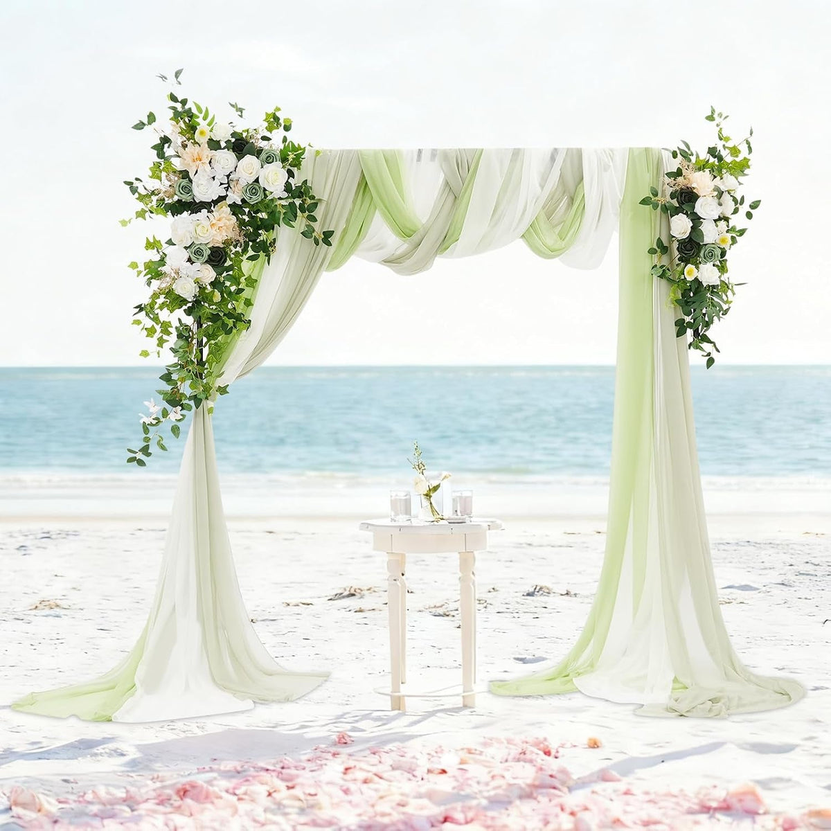 Green floral arch décor for wedding ceremonies