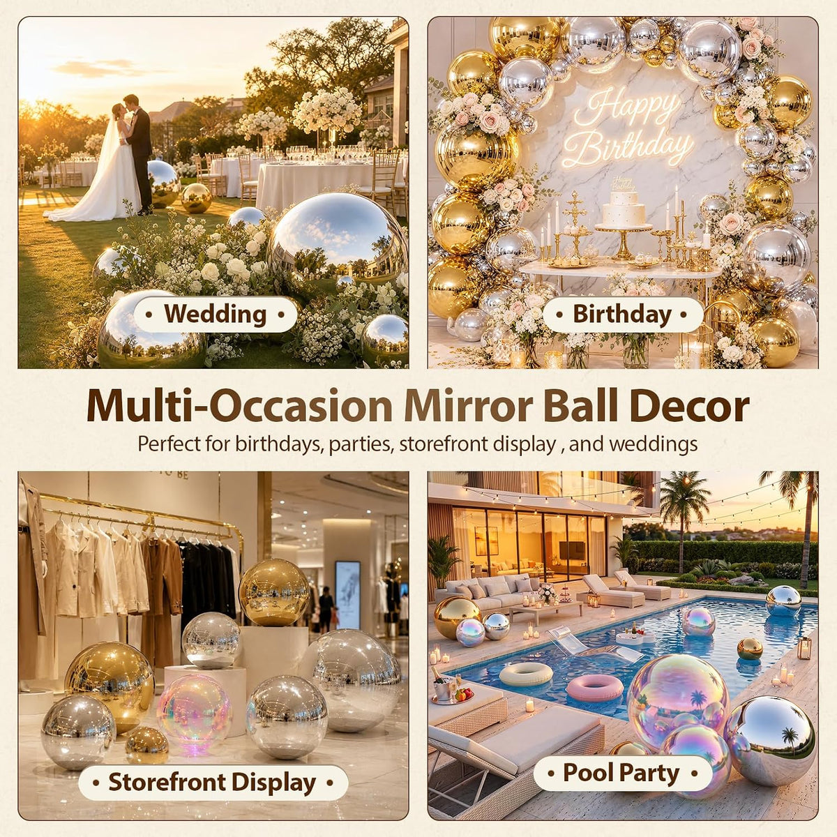 31.5-inch silver reflective inflatable mirror ball