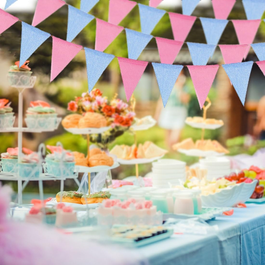 Baby shower and gender reveal pennant garland