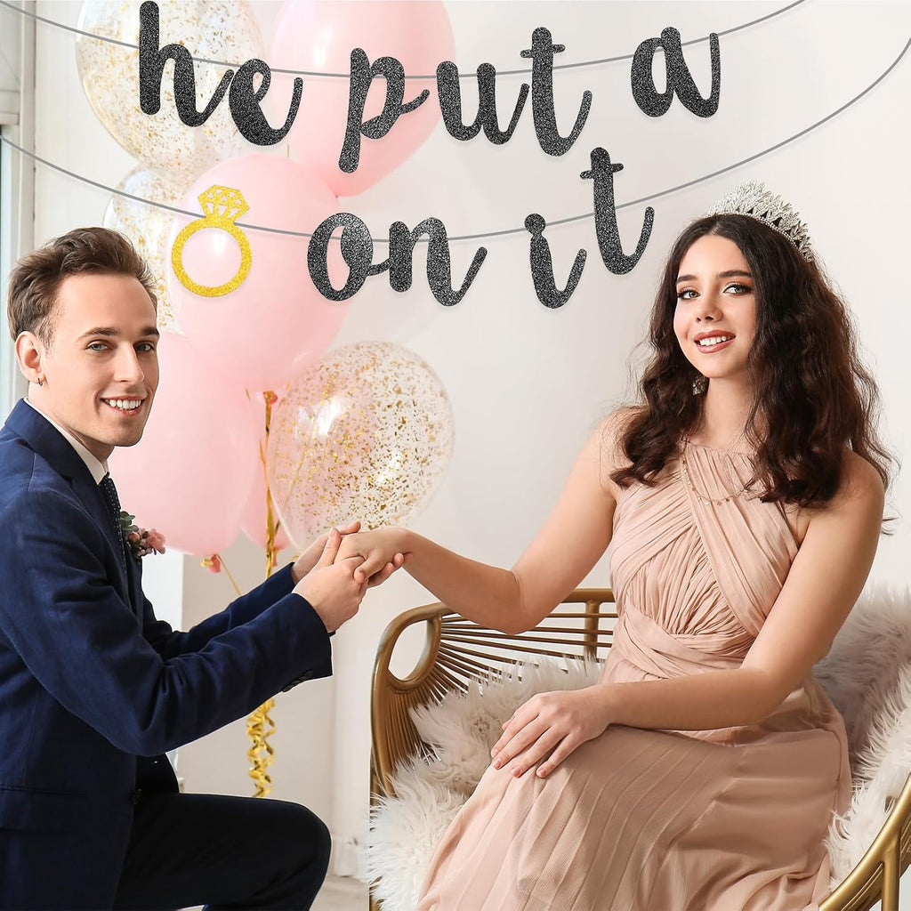 “He Put a Ring on It” banner for wedding celebrations
