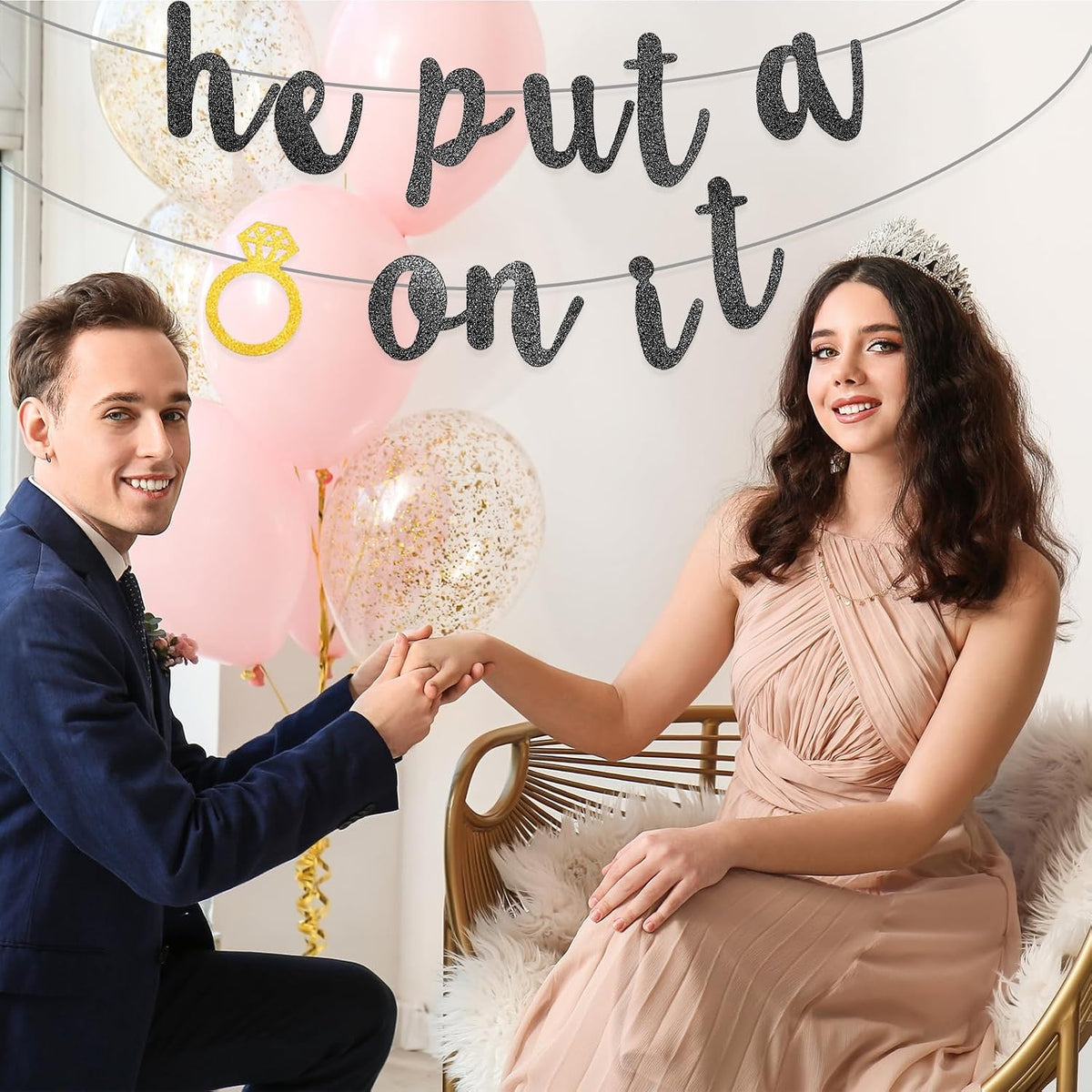 “He Put a Ring on It” banner for wedding celebrations