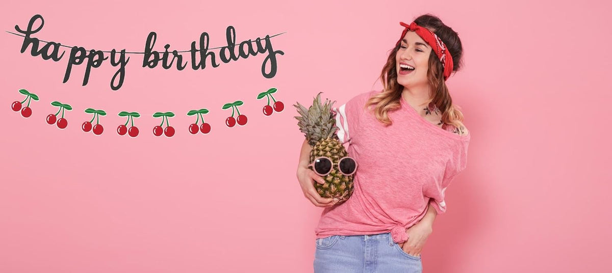 Happy Birthday banner for cherry-themed party décor