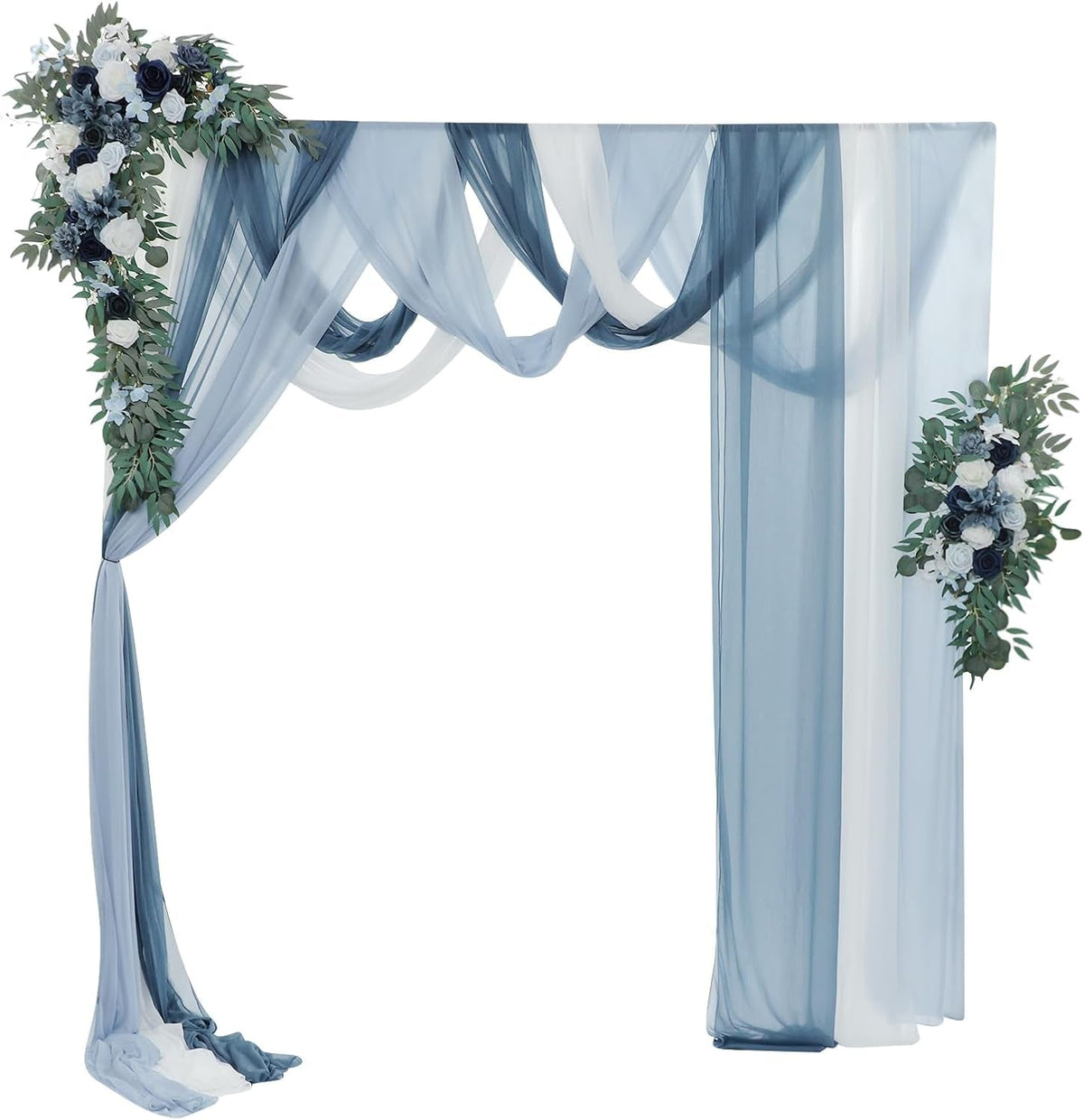 Blue wedding backdrop floral and draping set