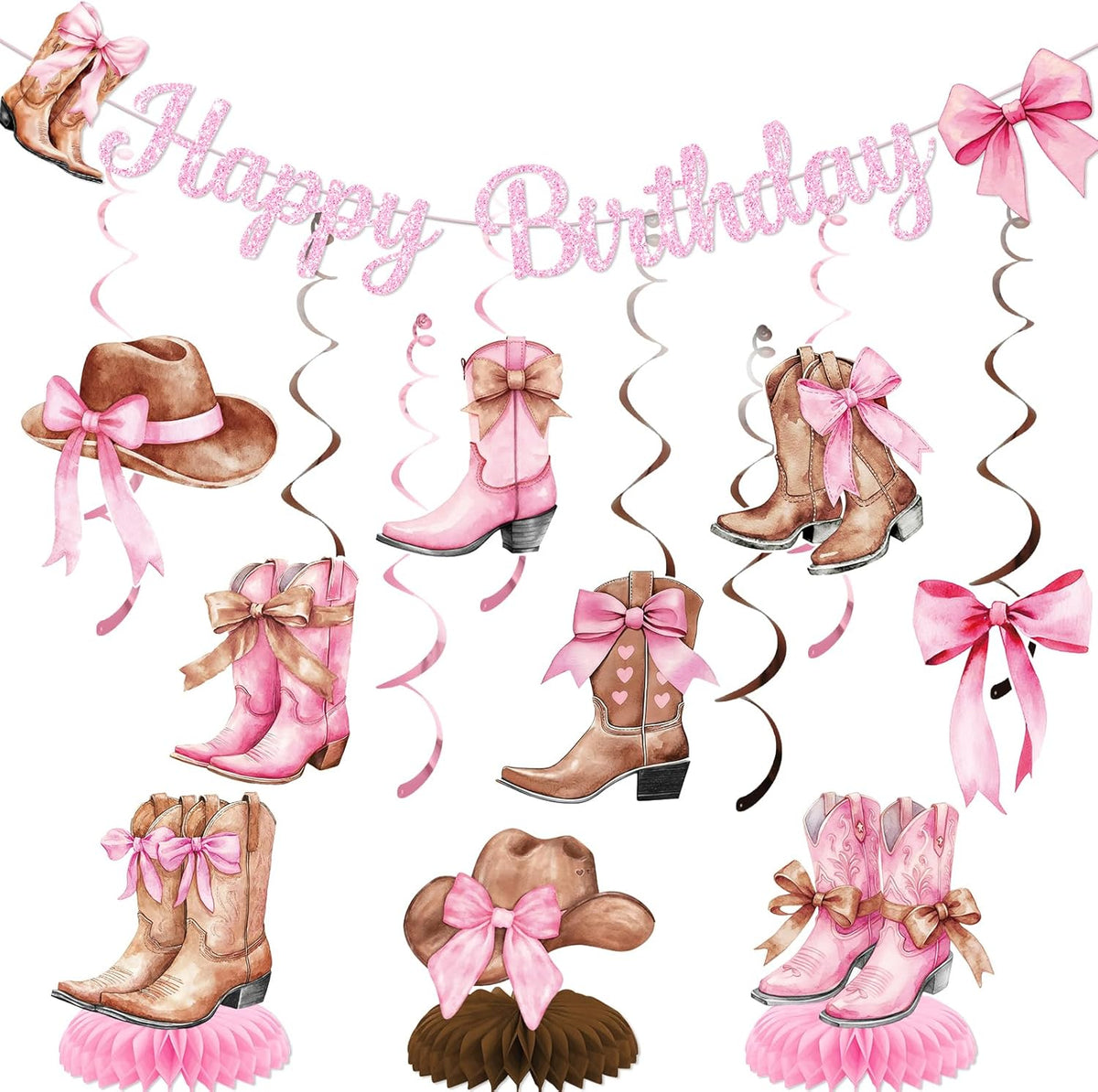 Pink cowgirl birthday decoration kit