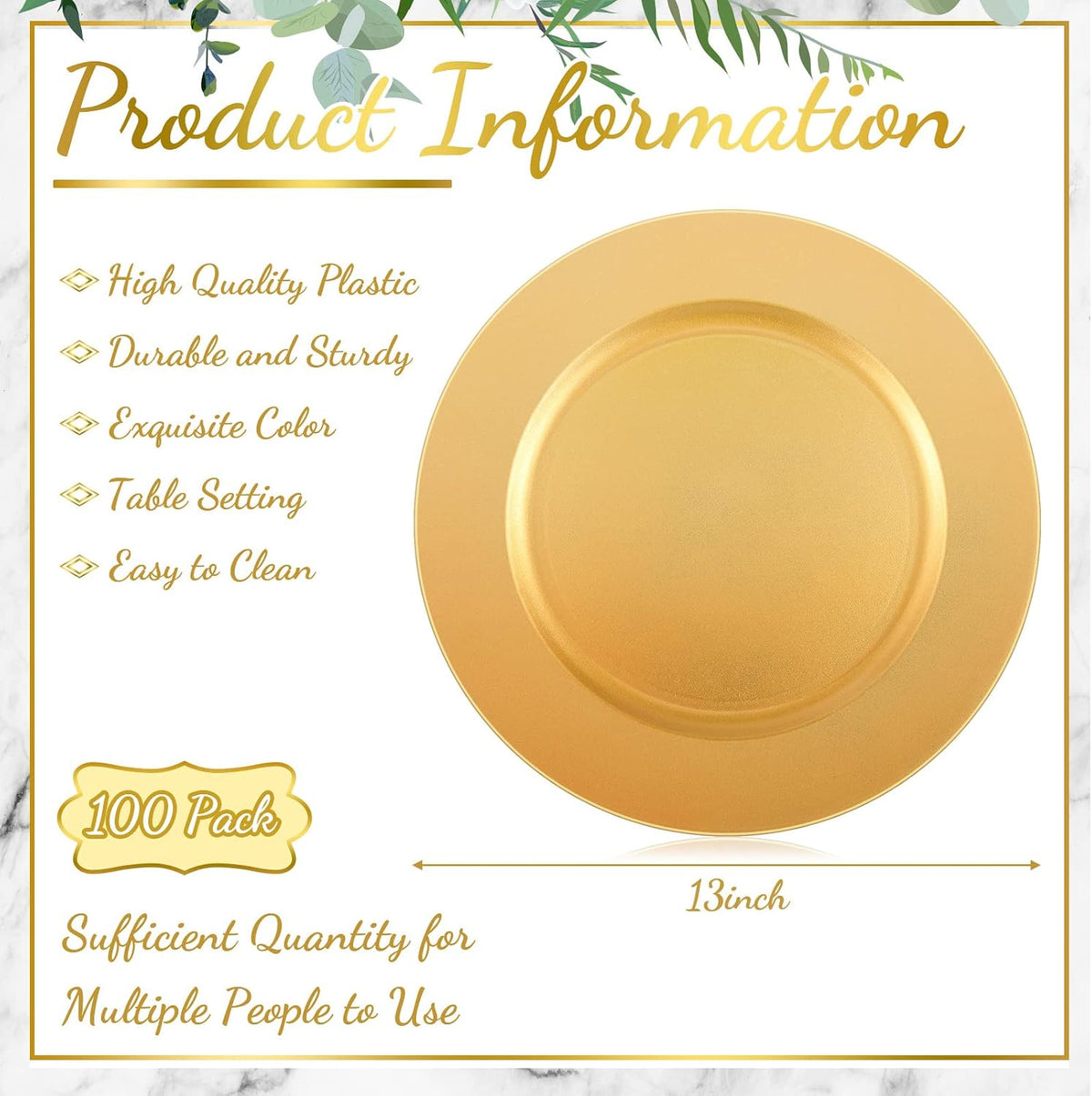 100-pack gold charger plates for event tables