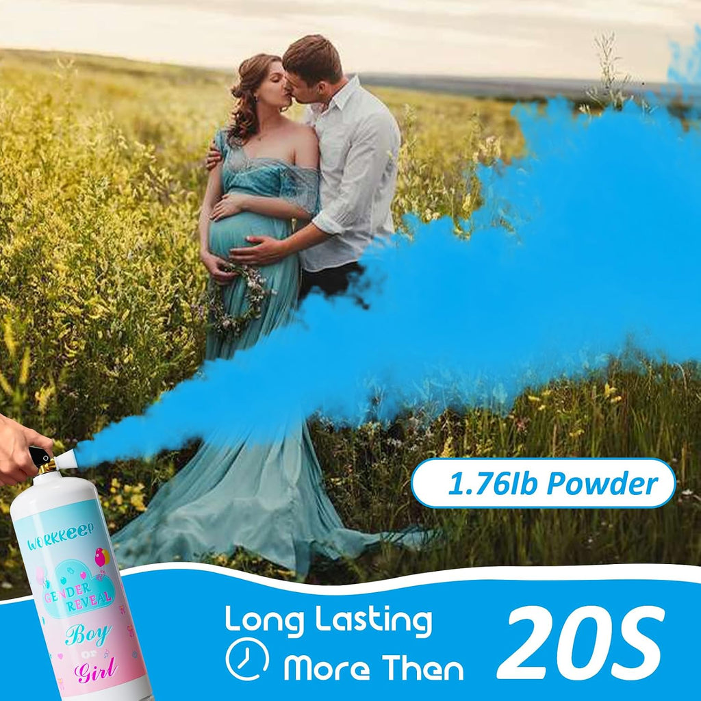 Giant blue powder reveal props for baby celebrations